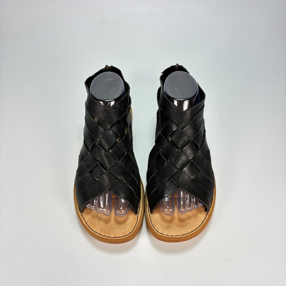Born Iwa Woven Black Leather Flat Gladiator Back Zipper Sandals Women's Size 8M - Picture 3 of 10